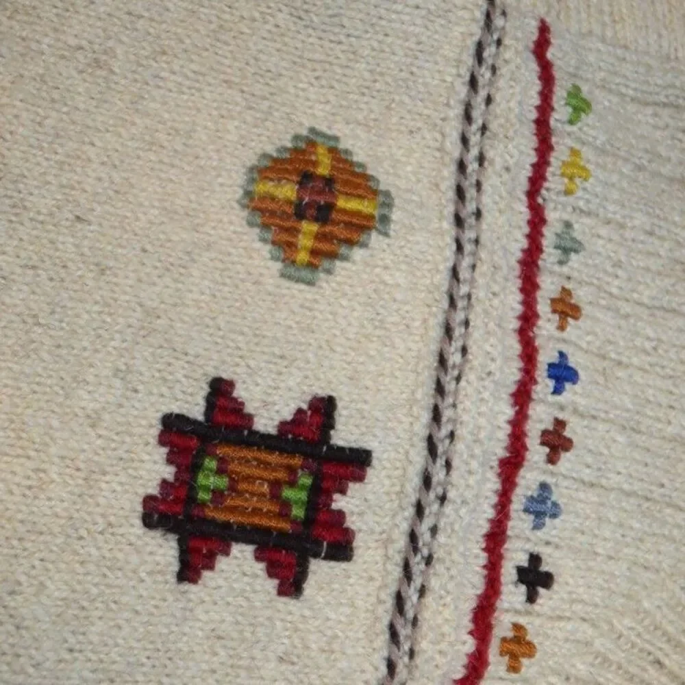 Indigenous Designs Vintage Wool Cardigan Womens Medium Embroidered Hand Knit